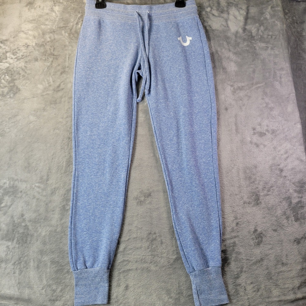 True Religion Womens Small Light Blue Heathered Horseshoe Logo Jogger Sweatpants